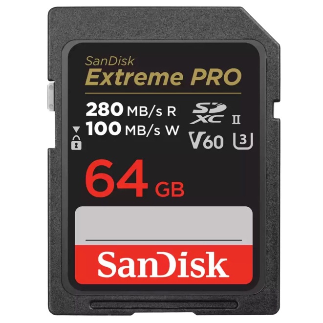 SanDisk Extreme PRO 280MBs UHS-II C10 V60 SDXC Card 64GB